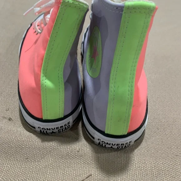 Converse Neon Pink and Yellow High-Top Sneakers - Picture 5 of 8
